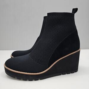 NEW Eileen Fisher Quill Ankle Bootie Size 9 Black Knit Suede Wedge Platform